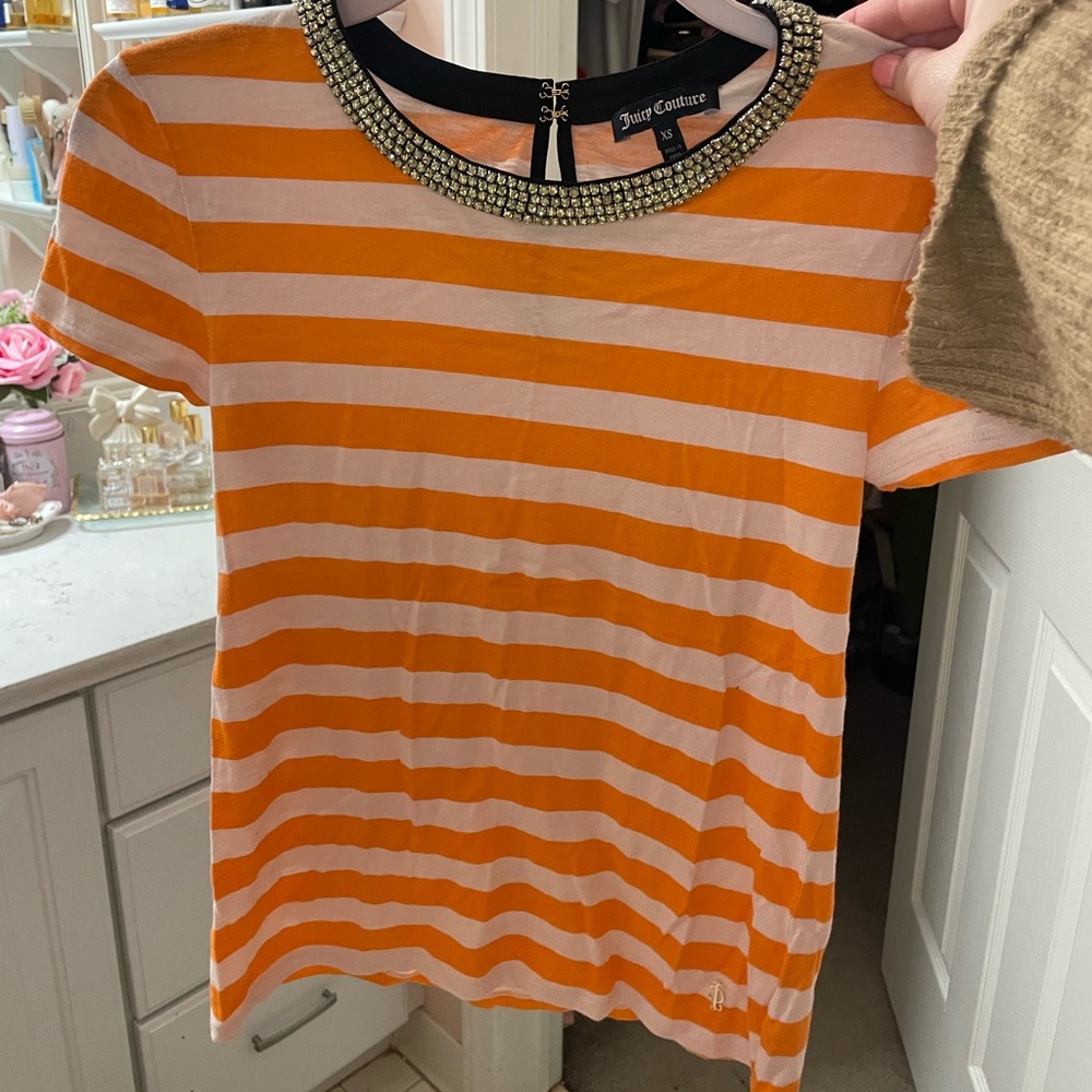 Vintage Rare Y2K Juicy Couture Orange Stripe Jewel Top